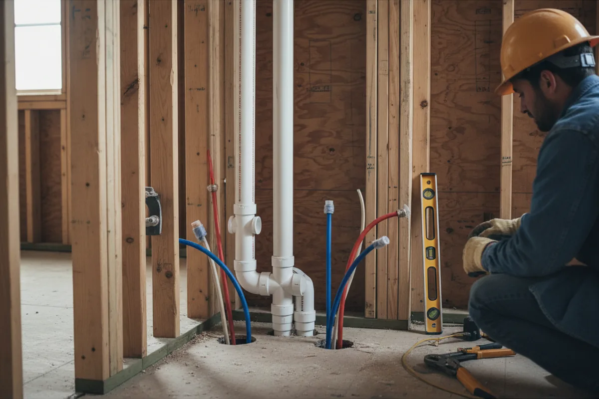 Drain and supply rough-in during Sump Pump Repair in Lathrop